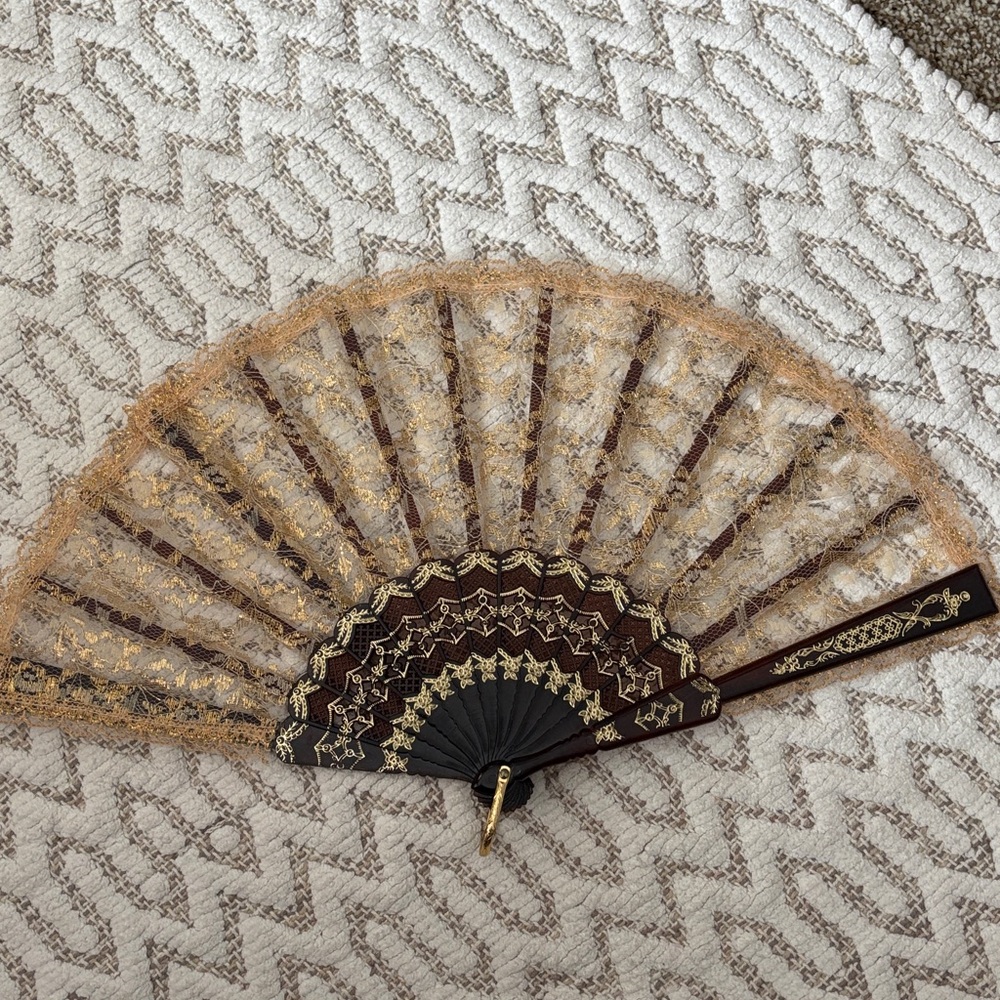 Elegant Gold and Brown Hand Fan